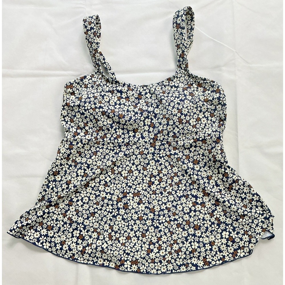 Lands’ End Tankini Bathing Suit Flutter Top Women’s M 10-12 Blue Brown Floral